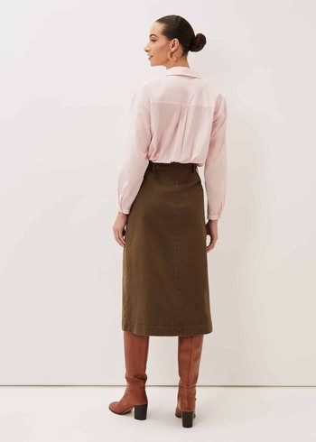 Phase Eight Dina Denim Belted Skirts Khaki Canada | JNIFZX-741